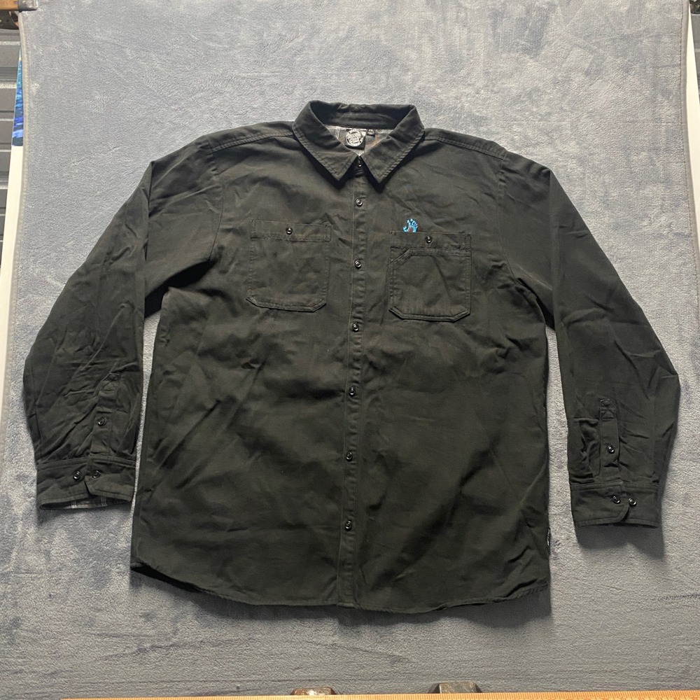 Santa Cruz Button Down Shirt Mens XXL Screaming Hand Canvas Black Flannel Lined